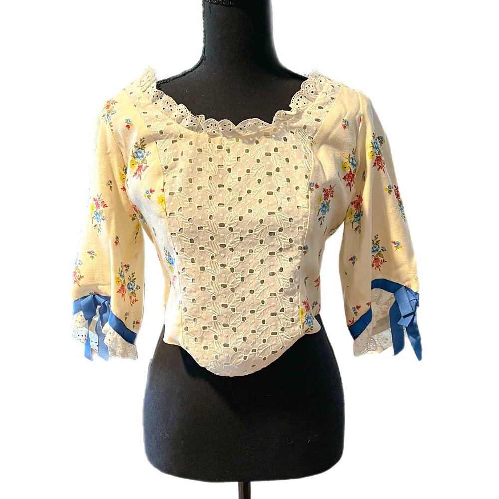 Vintage floral milkmaid cropped corset crop top with lace and bows